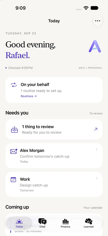 Aria iPhone daily overview using synthetic example data.